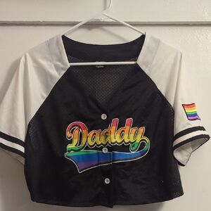 STARTER Black & White Cropped Baseball Jersey with Rainbow 'Daddy' Logo